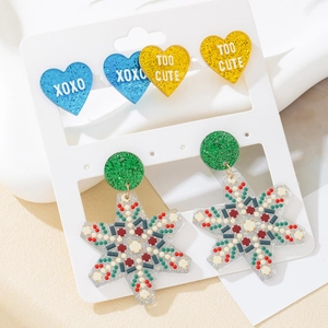 Christmas Acrylic Earrings Heart Star Stud Drop Earrings Glitter XOXO Too Cute Cartoon Festive Holiday Jewelry For Women