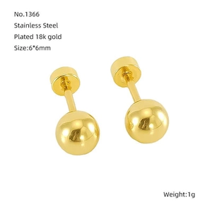 Detail shot of 18k gold plated stainless steel ball studs with 6mm size specifications