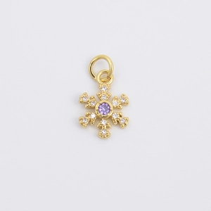 18k gold plated snowflake pendant with purple zircon and crystal stones for DIY jewelry