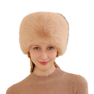 Chapeau trappeur élégant en fausse fourrure marron clair pour femme, chaud pour l'hiver