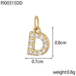 Detailed size chart for the gold letter D pendant featuring cubic zirconia inlay