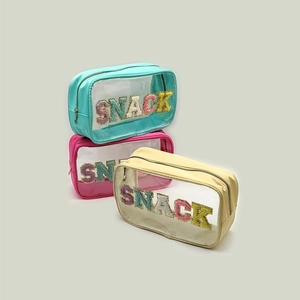 Trousses à maquillage en PVC imperméable avec lettres SNACK et bordure en nylon