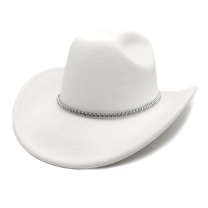 Western Cowboy Hat Polyester Felt Wide Brim With Rhinestone Belt Decorative Stylish Party Hat For Men Women