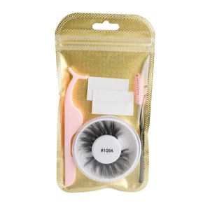 Self-adhesive false eyelashes set with pink applicator and gold zipper bag