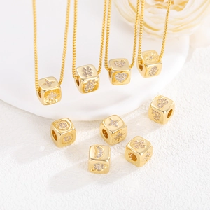 18K gold plated letter cube pendants with zircon engravings on a fine chain necklace