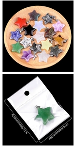 Detailed view of 30mm natural stone star pendants in various gems with individual packaging