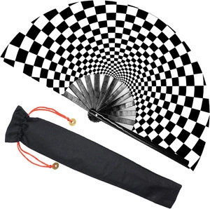 Large Handheld Folding Fan Bamboo Rib Oxford Cloth Kung Fu Performance Rave Festival Hand Fan With Velvet Pouch