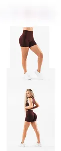 Détail du short de yoga sans couture marron foncé à taille haute et haut assorti