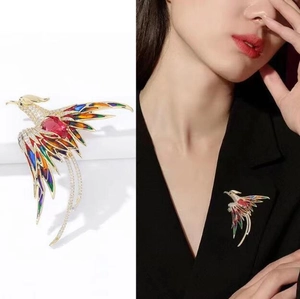 Elegant Phoenix Bird Brooch Alloy Enamel Rhinestone Vintage Multicolor Exquisite Fashion Accessories For Women