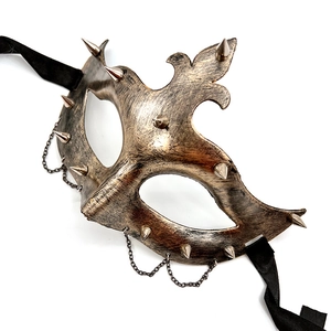 Vintage punk half-face mask in antique bronze with metal chains for Halloween masquerade