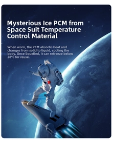 Detail showing space-tech PCM material cooling neck ring with 28°C freezing point technology