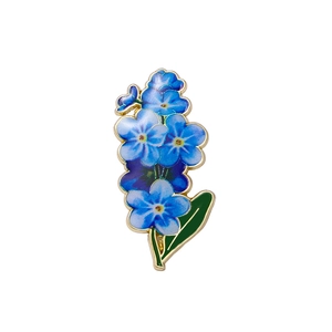 Blue lily of the valley enamel brooch with green leaves and gold metal edges