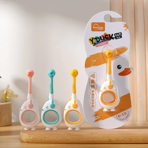 Children Toothbrush Ultra Soft Bristles Suction Cup Base Cartoon Duck Penguin Shape Training Handle Infant Toddler Oral Care