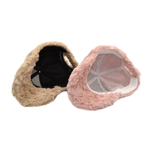 Plush winter baseball cap for women in khaki and pink with warm fleece and mesh lining