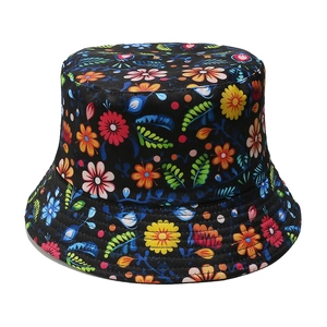 Women Floral Bucket Hat Polyester Sun Protection Foldable Summer Beach Travel Tropical Printed Sweet Outdoor Sunshade