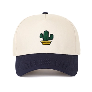 Casquette de baseball rétro bicolore avec broderie cactus sur couronne blanc cassé et marine