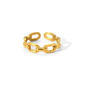 Macro shot of 18k gold plated stainless steel chain link ring with adjustable opening