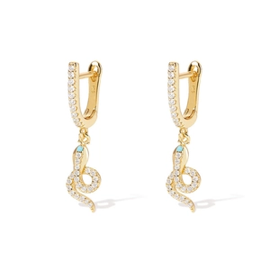 925 Sterling Silver Earring Post Snake Shaped Hoop Earrings Copper Inlaid Zirconia Animal Dangle Earrings For Women Jewelry