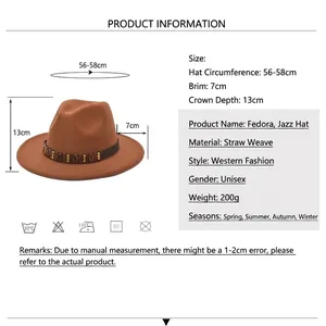 Brown vintage wool felt fedora hat with leather band and wooden beads decoration