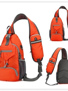 Men's orange waterproof nylon tactical chest bag with breathable mesh and multiple pockets
