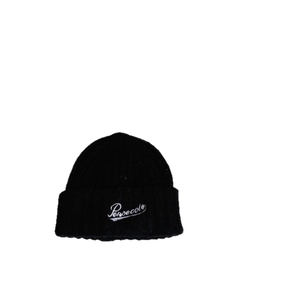 Warm black wool knit beanie with Penecolo letter embroidery for kids winter wear