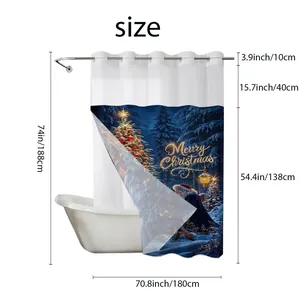 Size chart for Christmas shower curtain showing 180x188cm dimensions and segmented layout