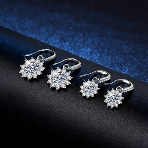 Classic S925 sterling silver sunflower earrings with 1 carat moissanite and pave accents