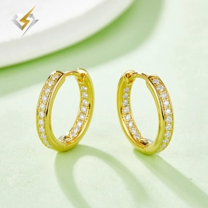 Elegant 925 sterling silver hoop earrings with gold plating and sparkling moissanite stones