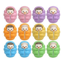 Detailed grid view of 12 colorful resin hedgehog miniatures in various sleeping bags