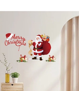 Detailed view of Christmas wall stickers with Santa Claus and Merry Christmas lettering
