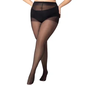 Plus size black sheer pantyhose with chic polka dot pattern and reinforced toe
