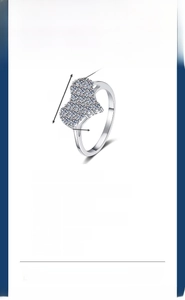 Detail view of S925 silver heart ring with Moissanite pavé and 0.51CT stone dimensions