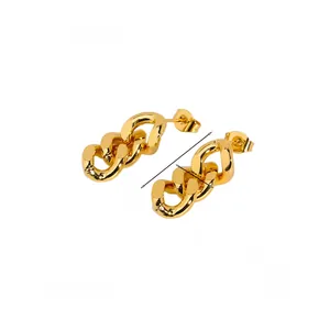 Dettaglio orecchini a catena cubana placcati oro 18K da 2,25 cm per 0,9 cm