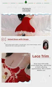 Macro view of red velvet lingerie with white lace trim and criss-cross ribbon details