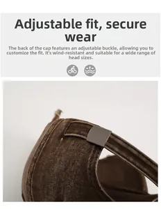 Detailed close-up of the adjustable metal buckle on a washed vintage baseball cap back