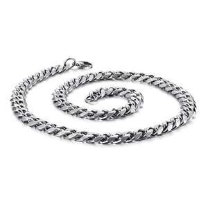 Classic silver stainless steel Cuban link necklace with polished finish and lobster clasp