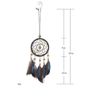 Handmade feather dreamcatcher wall decor with 30cm length and 8cm ring diameter