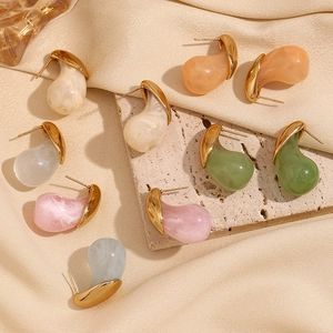 Modern gold-plated teardrop earrings in various colorful candy tones for women