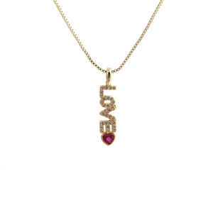 Gold Plated Copper LOVE Heart Pendant Necklace With Red Zircon Gemstone Romantic Fashion Jewelry For Women