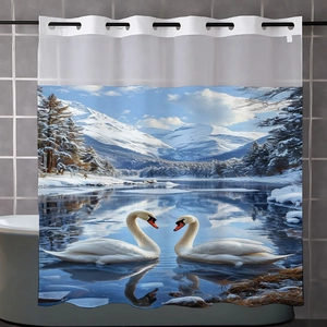 Détail de l'imprimé cygne sur rideau de douche imperméable avec œillets métalliques