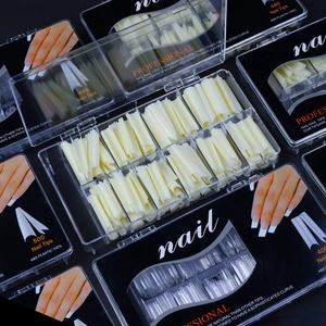 Professional long pointed false nail tips 500 pieces set in clear ABS plastic storage box
