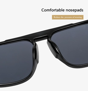 Detail of comfortable integrated nose pads on black sunglasses to reduce pressure