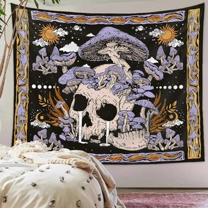Mystic skull and purple mushroom wall hanging tapestry for bedroom wall decor