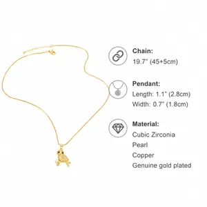 Guía de tallas con medidas del collar de búho chapado en oro con perla y circonita