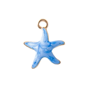 Ocean Star colorful blue starfish charm with gold metal trim for DIY jewelry making