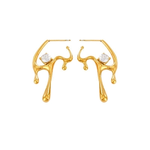 18K gold plated stainless steel fluid metal earrings with sparkling round zircon stones