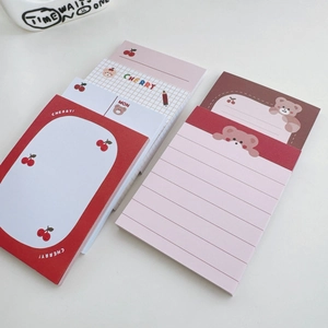 Cute Korean style cherry and bear notepad set with lined and blank writing paper