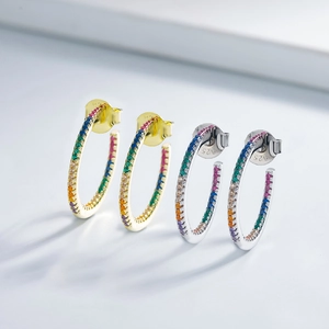 Classic 925 sterling silver hoop earrings with colorful zircon in gold and silver finish