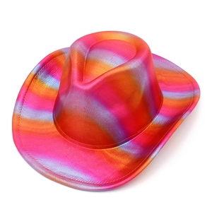 Holographic gradient pink and blue cowboy hat with metallic finish for parties