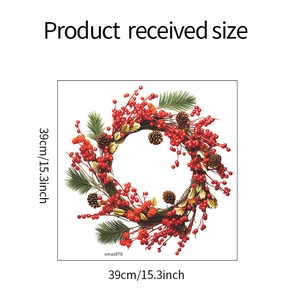 Christmas berry and pinecone wreath wall sticker with 39cm size specification and detail